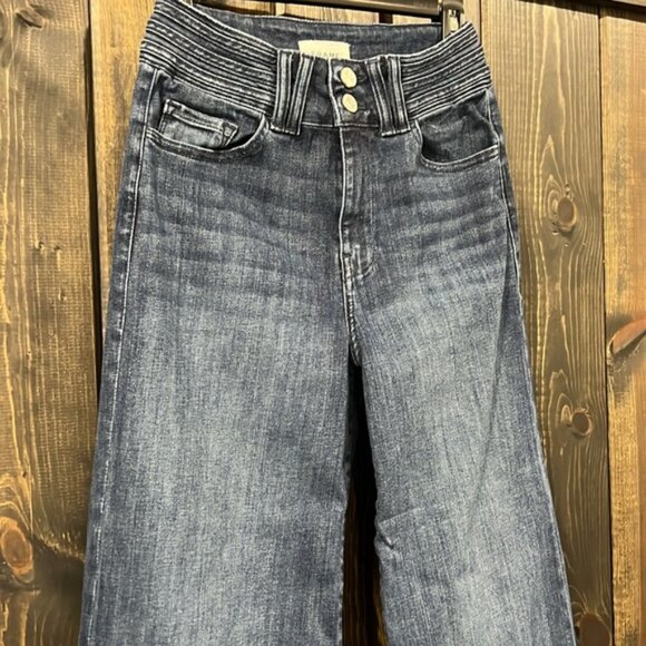 Frame Denim Jeans 27 Triple Binding Wide Leg Flare High Waist Naples Blue Double - Picture 8 of 12